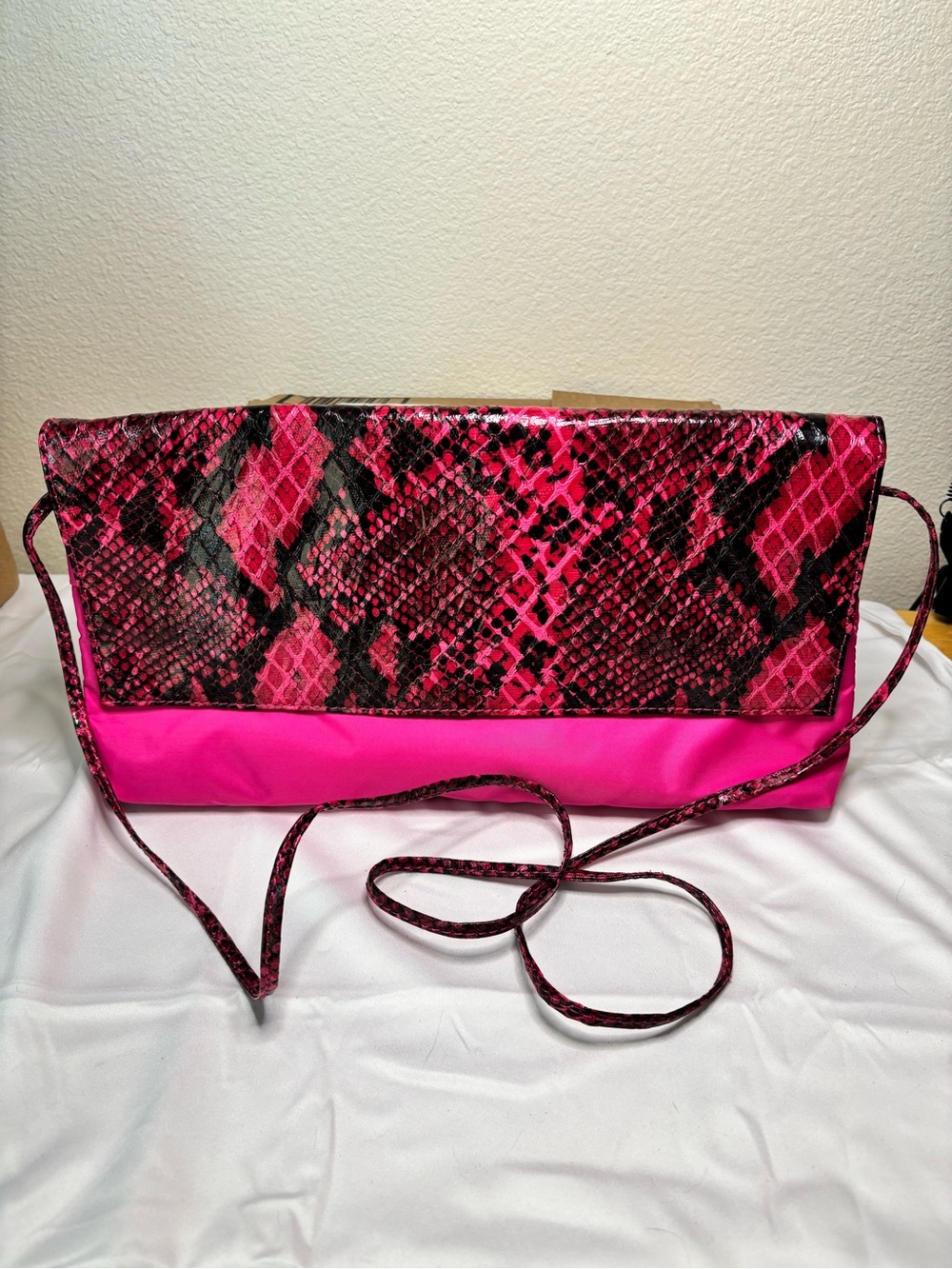 Falchi by Falchi Vibrant Hot Pink Snake-Print Crossbody